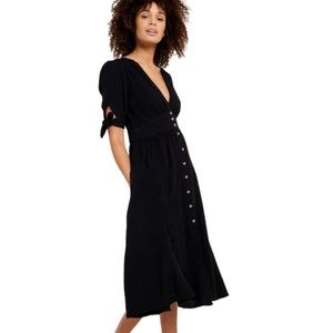 Free People  "Love of My Life"  button front cotton midi dress in black
